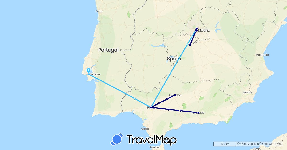 TravelMap itinerary: driving, boat in Spain, Portugal (Europe)